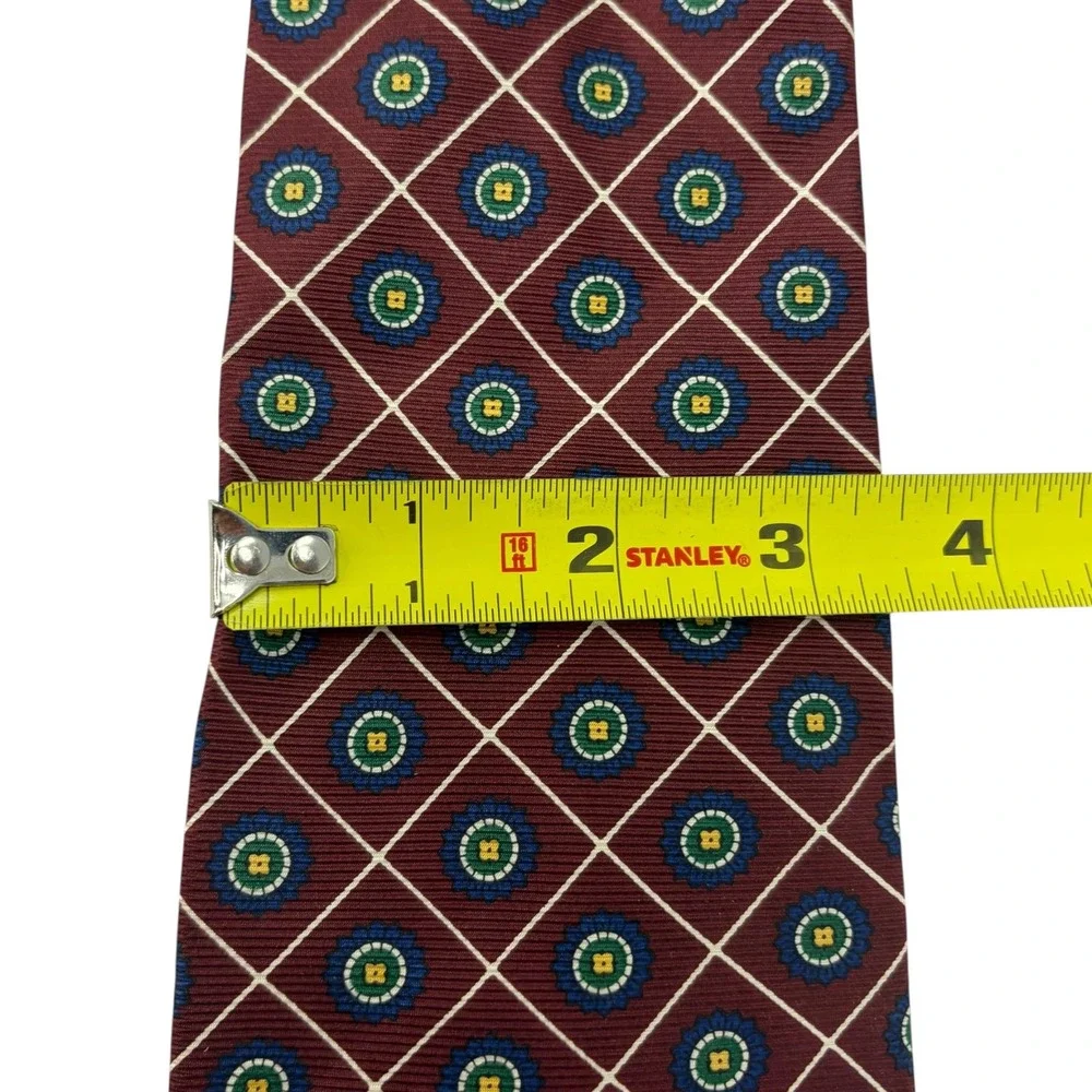 Vintage Tommy Hilfiger Italian Silk Tie Burgundy Medallion Geometric Made USA